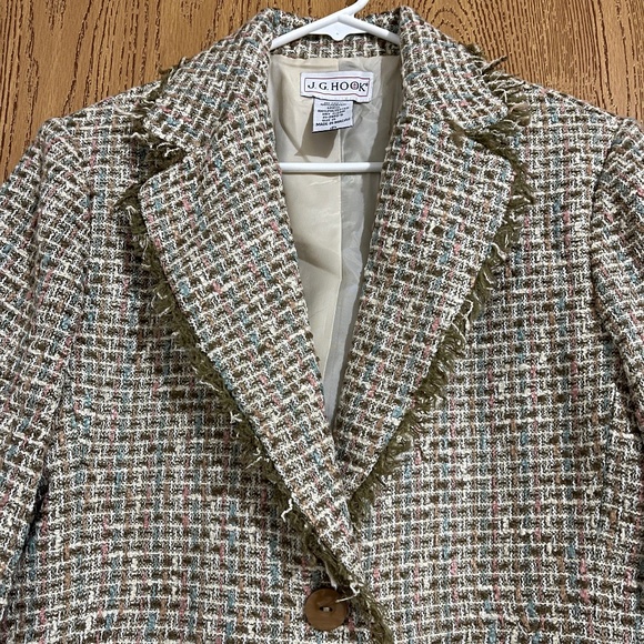 JG Hook Women’s Multicolor Tweed Blazer Jacket with Fringe Hems Sz-14 - Picture 2 of 5